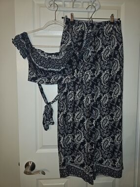 Fashion Nova Boho 2 Piece Set: Paisley Smocked Crop Top & Wide-Leg Palazzo Pants